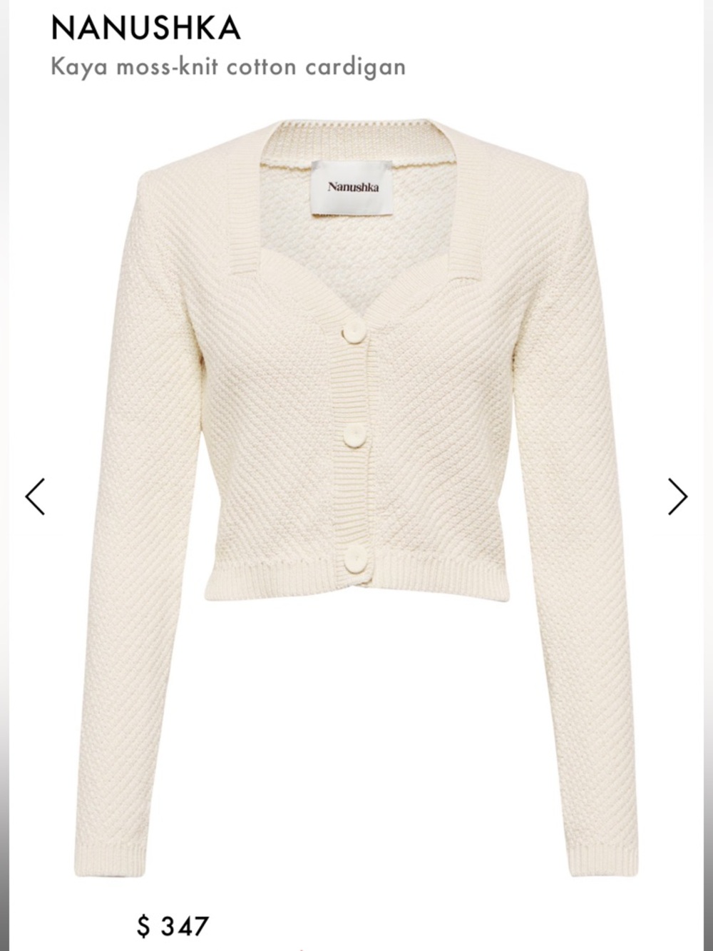 Nanushka Cream Moss-Knit Cropped Cardigan